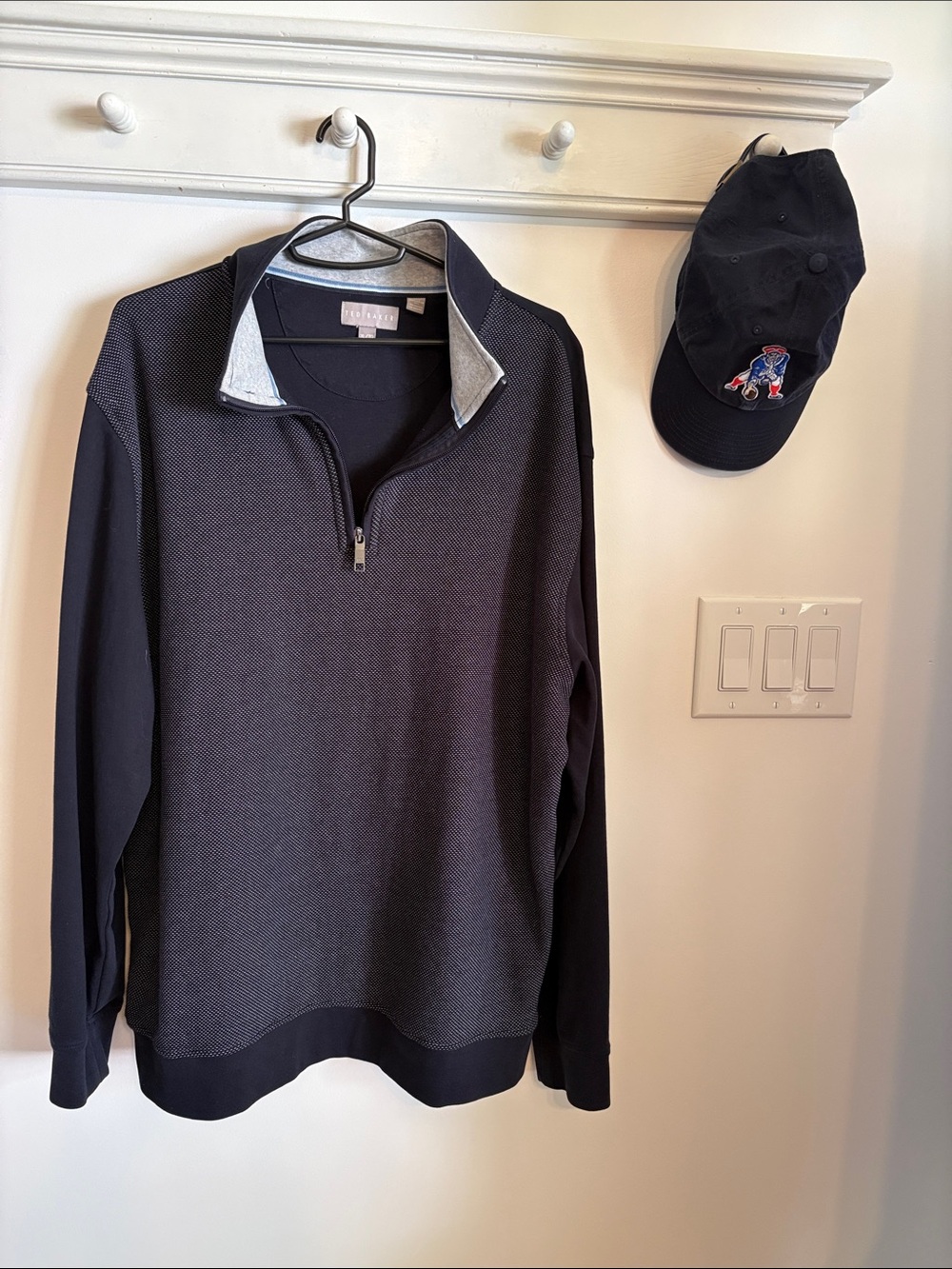 Ted Baker Navy Textured Quarter-Zip Pullover with Light Gray Trim